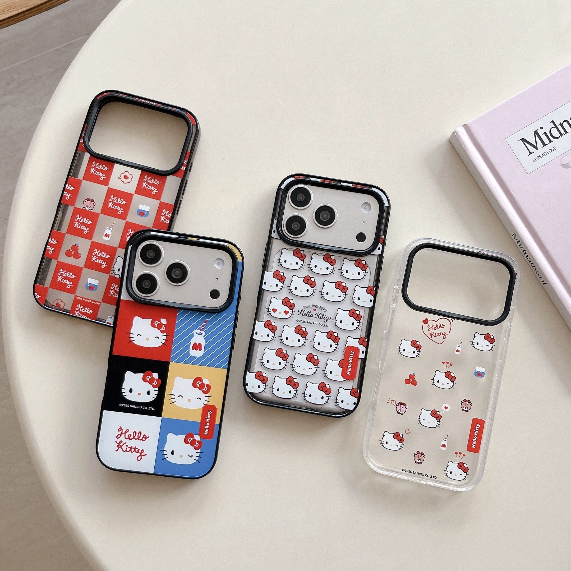 亚克力kitty猫彩色闪粉黑框iphone适用17promax苹果16plus可爱15菱形镜框14女生13闺蜜12包相机键防摔手机壳