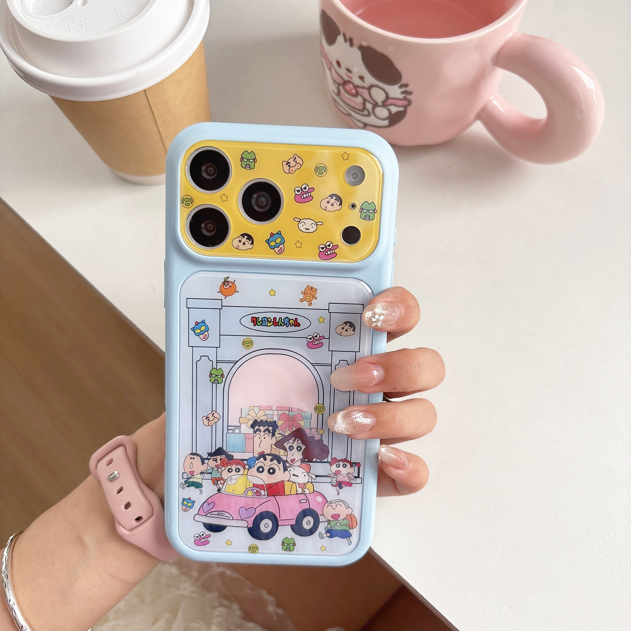 蓝色蜡笔小新同学ins适用iphone苹果17promax小众16pro可爱15男女生时尚卡通包相机ai键秒变大视窗精孔手机壳