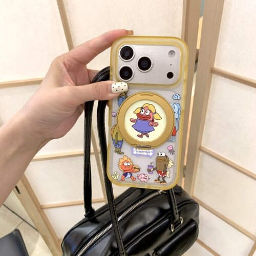 比奇堡鱼小姐苹果适用iphone苹果17promax卡通16pro可爱15小众男女时尚磨砂肤感抗指纹360旋转支架磁吸手机壳