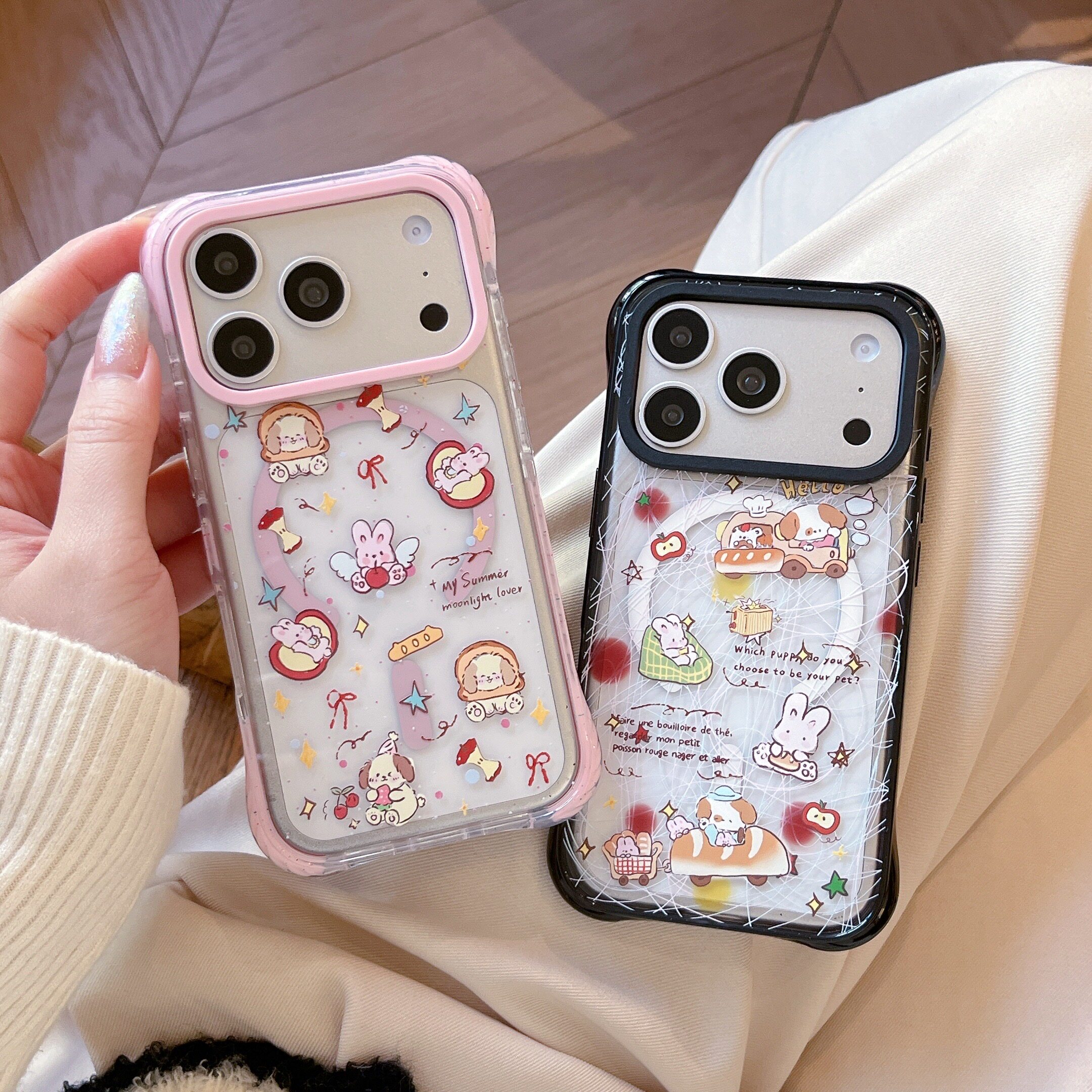 磁吸亚克力半透四角防摔适用iphone17promax苹果16pro卡通15可爱14男女小众ins包相机AI键线条面包小狗手机壳