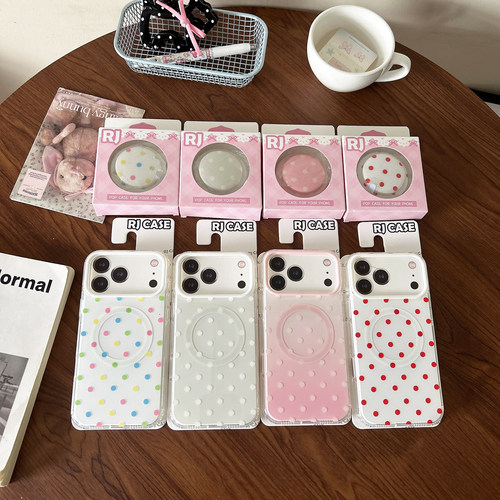 ins星期四白底波点适用iphone18苹果17promax时尚16pro小众15清新14女生13包AI独立键磁吸圆边气囊防摔手机壳