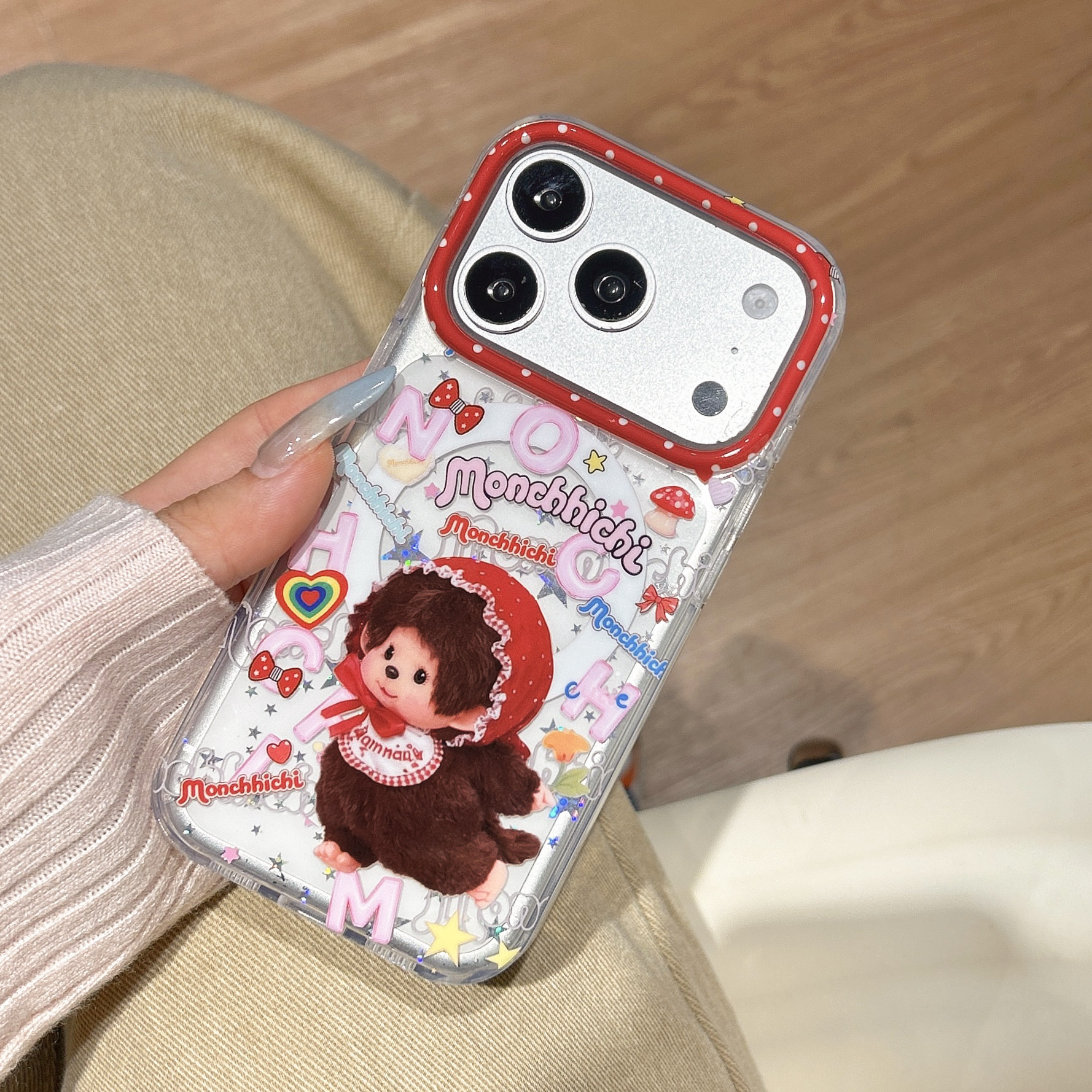 亮片星星头巾蒙奇奇适用iphone苹果17promax可爱16pro小众15少女14卡通13时尚双层IMD磁吸相机ai键全包手机壳