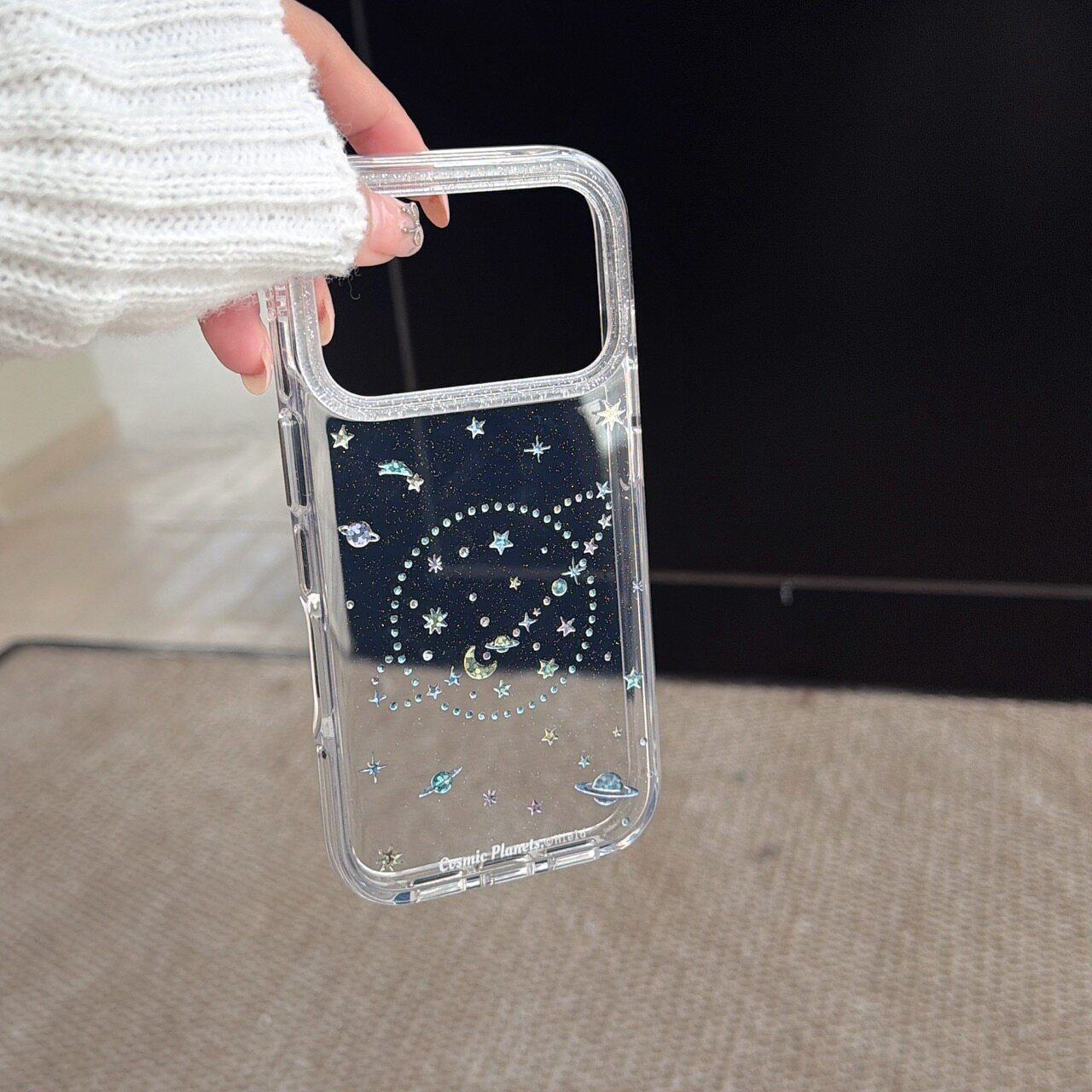 ins鎏金太空星球透色iphone适用17promax苹果16pro可爱15甜美14男女13圆边气囊防摔相机AI独立电镀按键手机壳