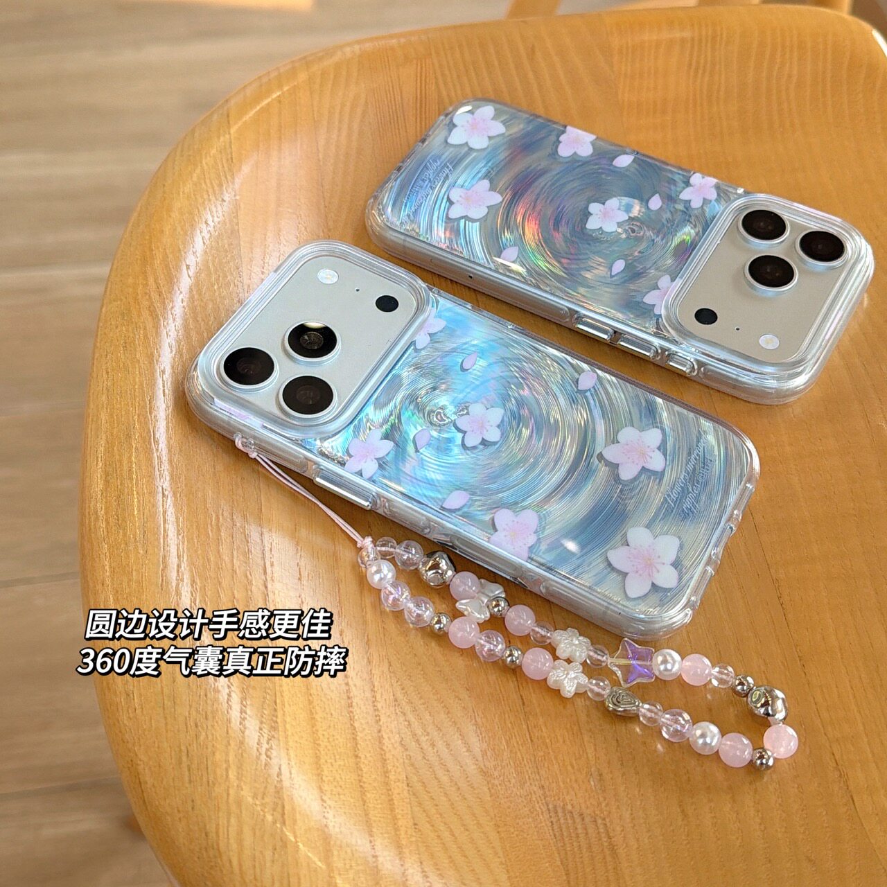 ins银色漩涡粉色樱花iphone适用17promax苹果16pro时尚15小众14女生13双层IMD包相机ai键圆边气囊防摔手机壳