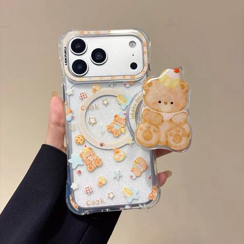 乐开酷LEKAIKU小熊适用iphone18苹果17promax可爱16pro卡通女生包ai键配套同款磁吸+支架耐刮四角防摔手机壳