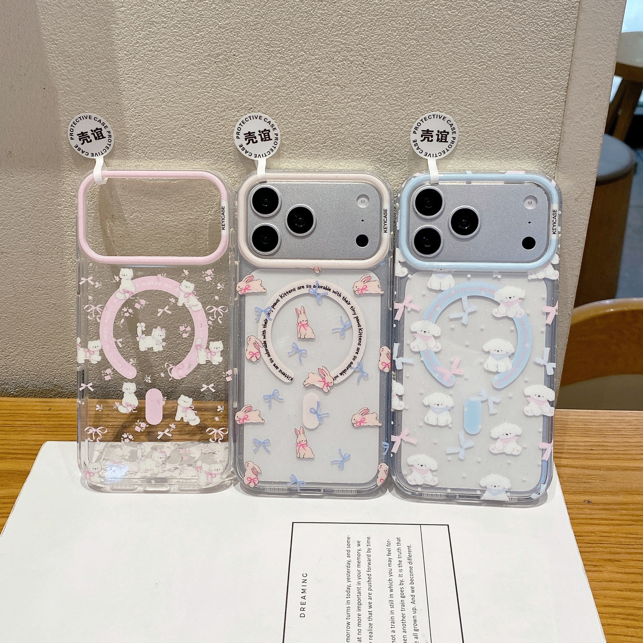 KEYICASE细闪蝴蝶结猫咪兔子小狗适用iphone18苹果17promax卡通16pro小众15可爱14甜美13全包AI键磁吸手机壳