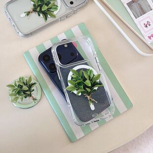 透明水珠柚子叶iphone适用17promax苹果16pro简约15高级14男女13包AI相机电镀独立键磁吸支架配套防摔手机壳