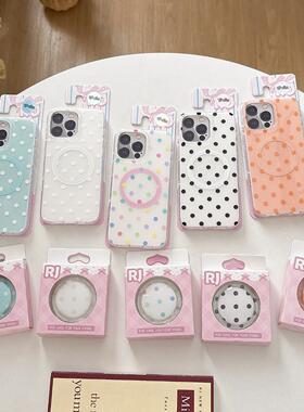双层IMD巴黎假日彩色波点适用iphone苹果13气质14温柔15清新16女生17promax包相机AI键ins磁吸气囊支架手机壳