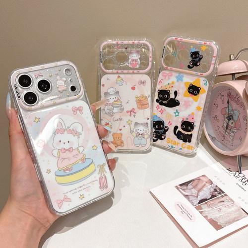 精孔细闪LEKAIKU星星猫咪芭蕾兔子适用iphone苹果17promax可爱16pro卡通15包相机ai金属独立键气囊磁吸手机壳