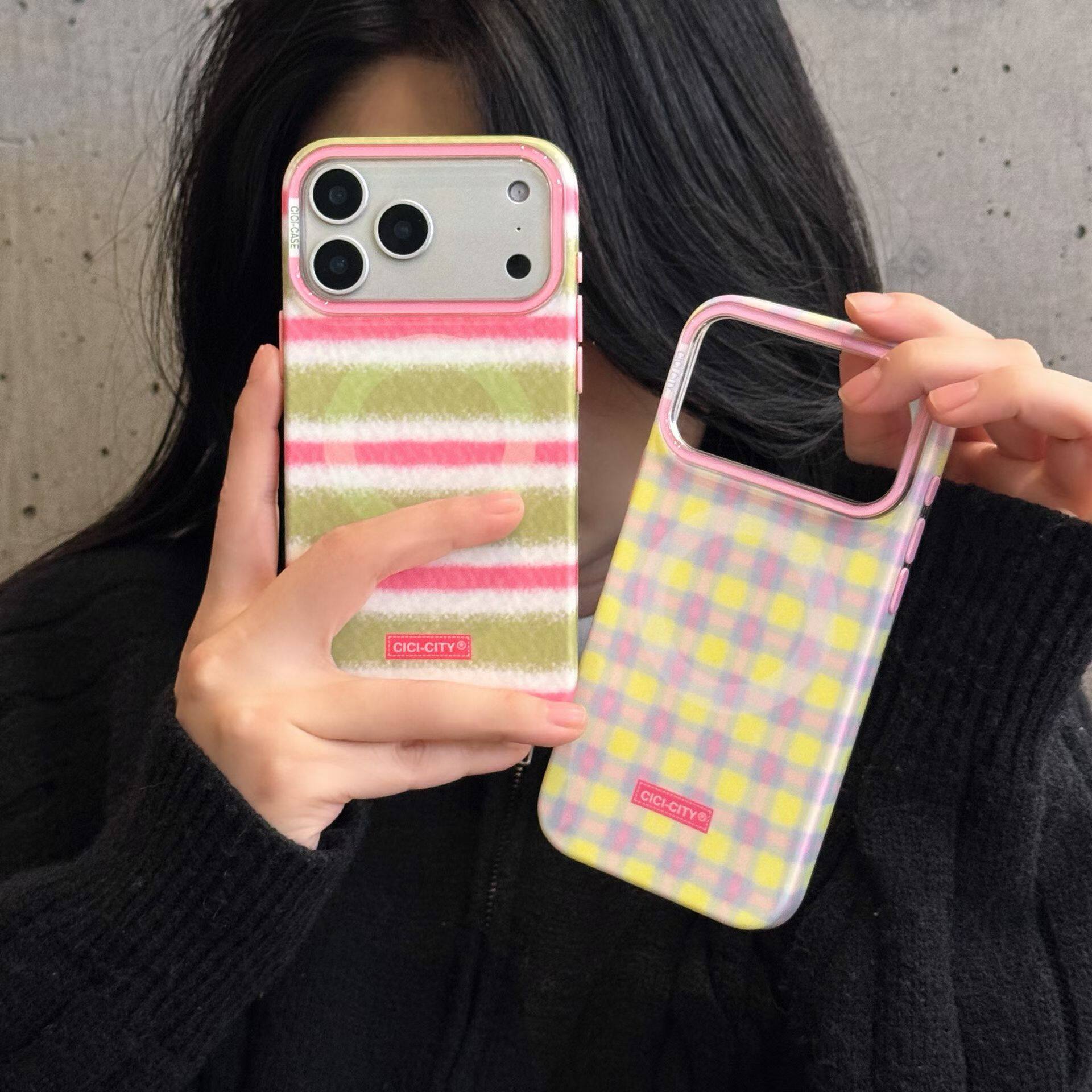 CICI-CITY星星格子条纹适用iphone17pro苹果16promax女生15高级14小众13相机独立键双层IMD磁吸抗指纹手机壳