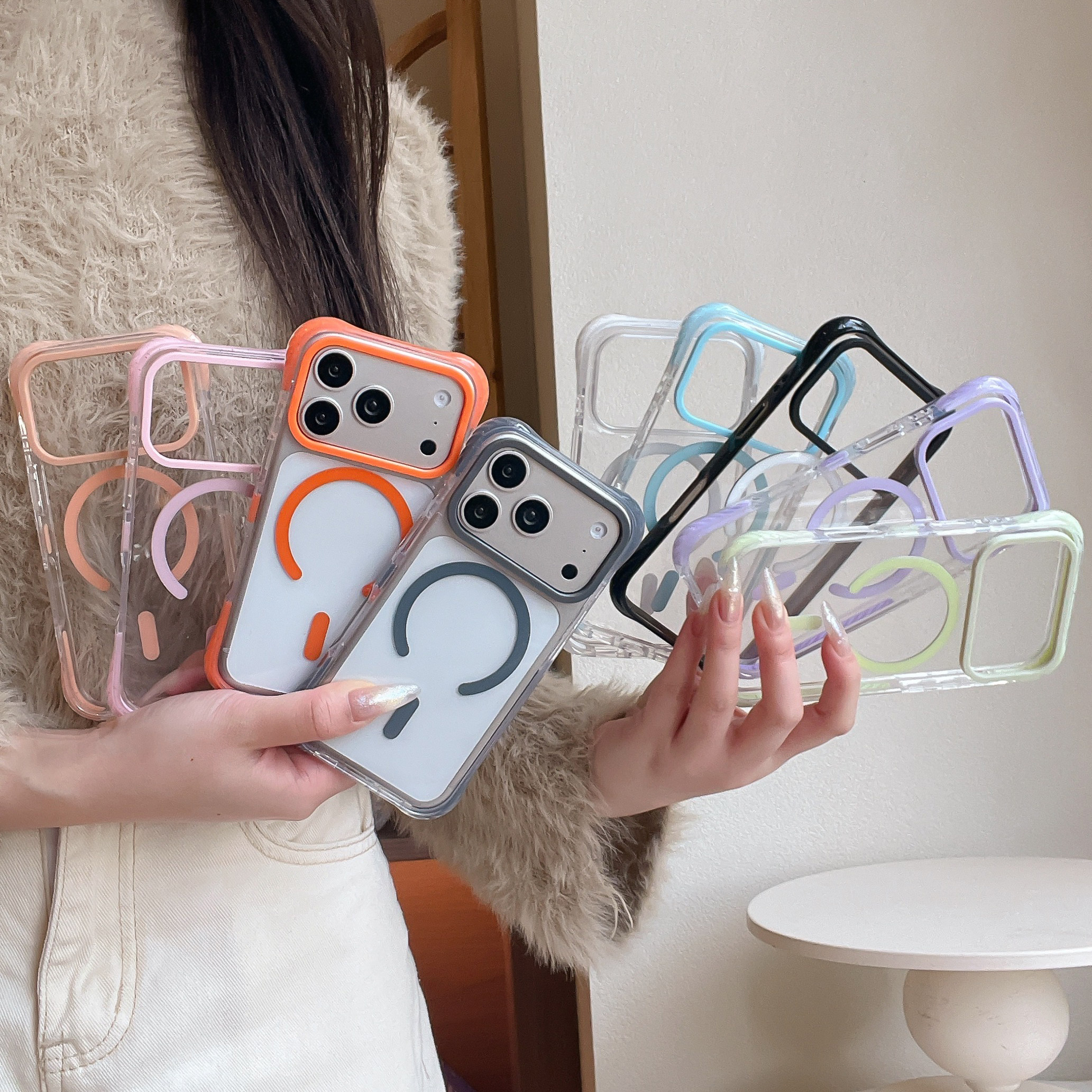 糖果高透明四角防撞条适用iphone苹果17promax高级16pro时尚15男女14简约包AI相机键磁吸充电耐黄抗摔手机壳