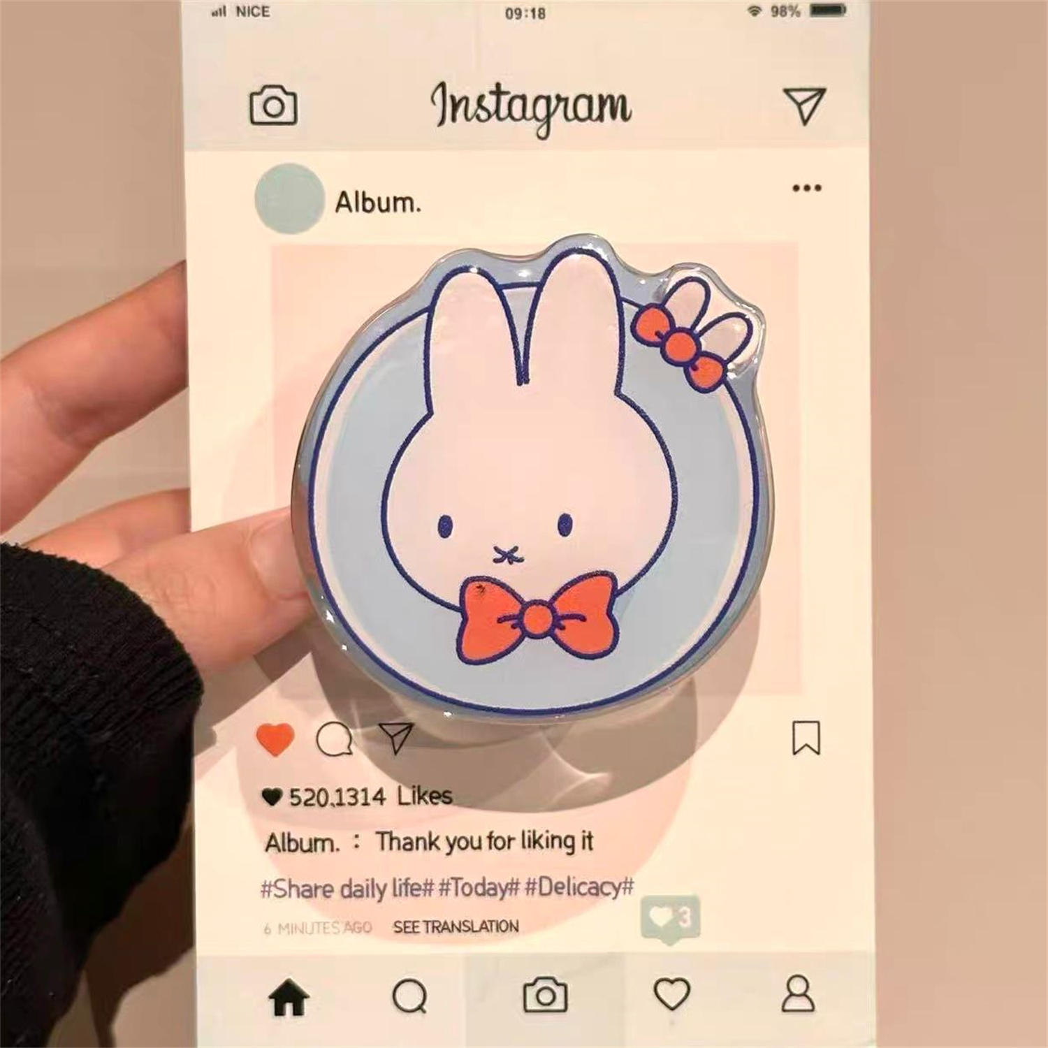 卡通可爱米菲兔磁吸支架背贴吸附适用苹果手机壳气囊韩风新款