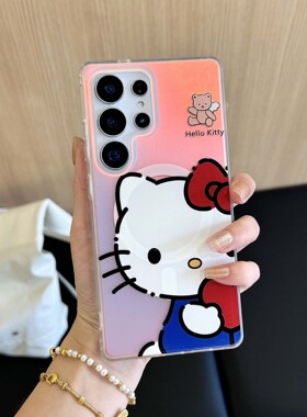 韩系抱爱心kitty猫可爱适用三星s25ultra手机壳高级感s24+网红款新款全包s23plus硅胶2025防摔外壳s25u保护套