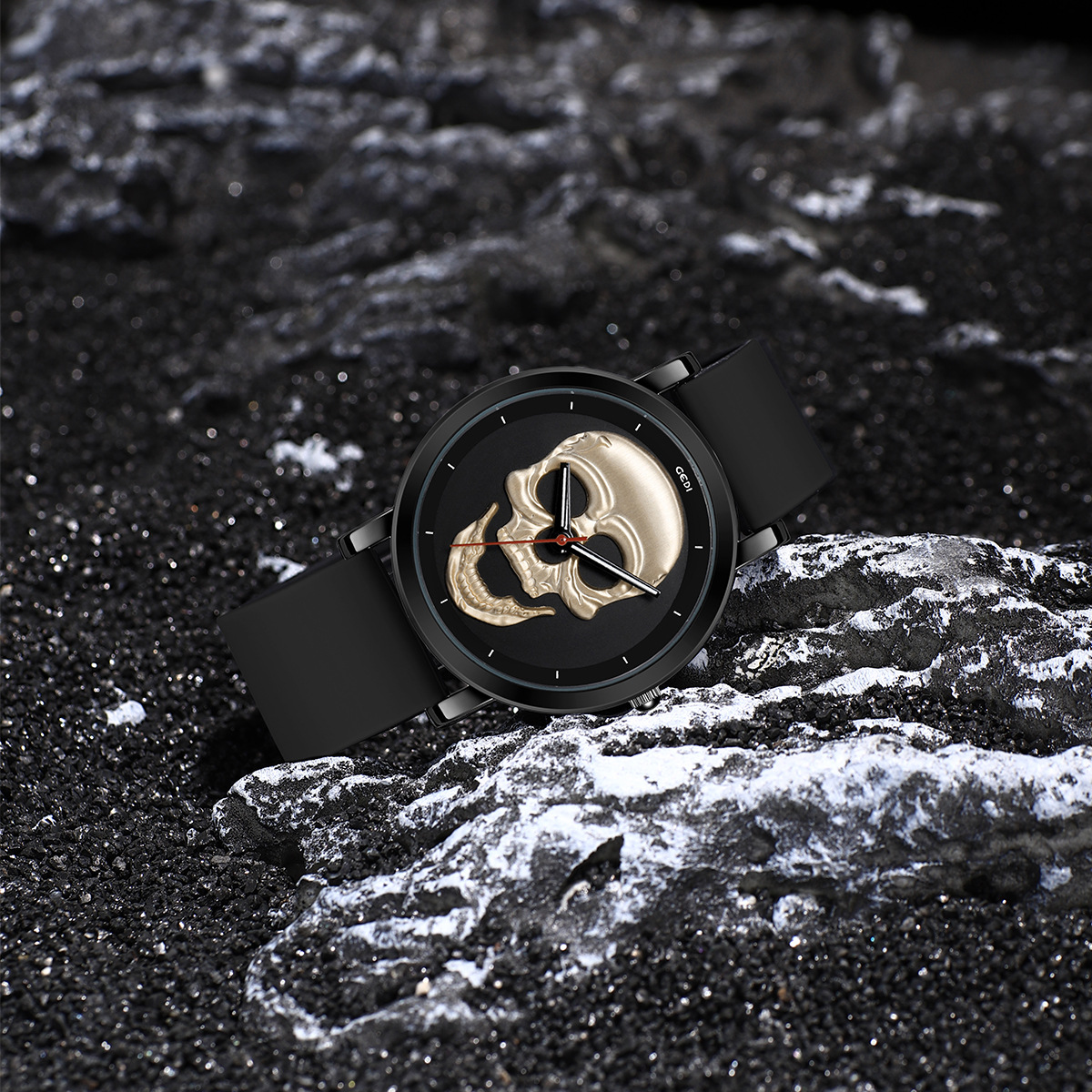 歌迪时尚街头炫酷手表男女同款小众设计骷髅头硅胶石英手表