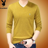 Áo thun nam tay dài Playboy nam mùa xuân và mùa thu Hàn Quốc Slim V cổ áo trẻ trung - Áo phông ngắn áo thun trắng trơn