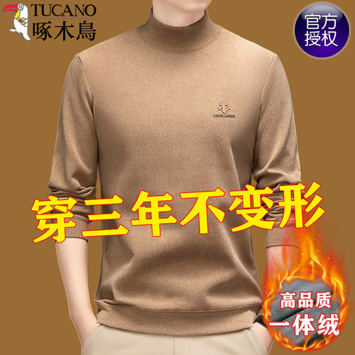 啄木鸟德绒半高领加绒打底卫衣男