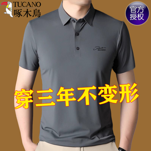 啄木鸟桑蚕丝短袖 衣服T t恤男中年爸爸夏装 高端无痕冰丝商务POLO衫