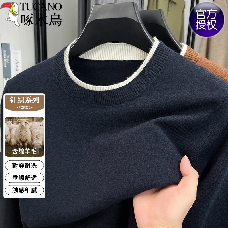 啄木鸟含羊毛男士圆领针织衫毛衣