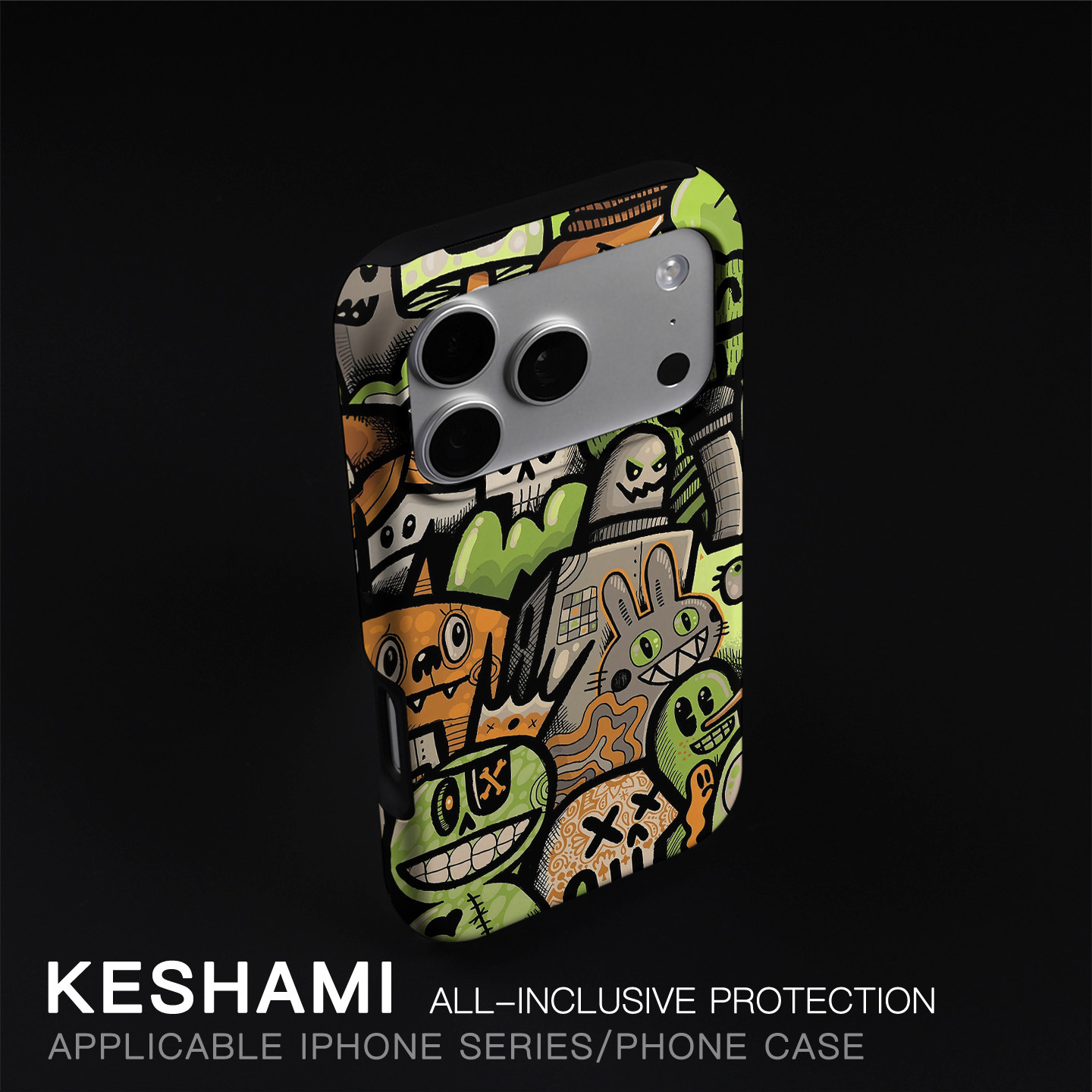 keshami适用苹果17promax/16pro手机壳带磁吸潮男女新款磨砂硬壳全包防摔个性高端15pro/14pro绿色小怪兽