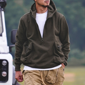 新款 美式 复古圆领连帽卫衣男2023秋冬季 潮牌宽松加绒加厚休闲上衣