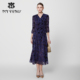 专柜正品 马天奴2025秋冬新款 紫蓝色烧花丝绒连衣裙子收腰气质礼裙