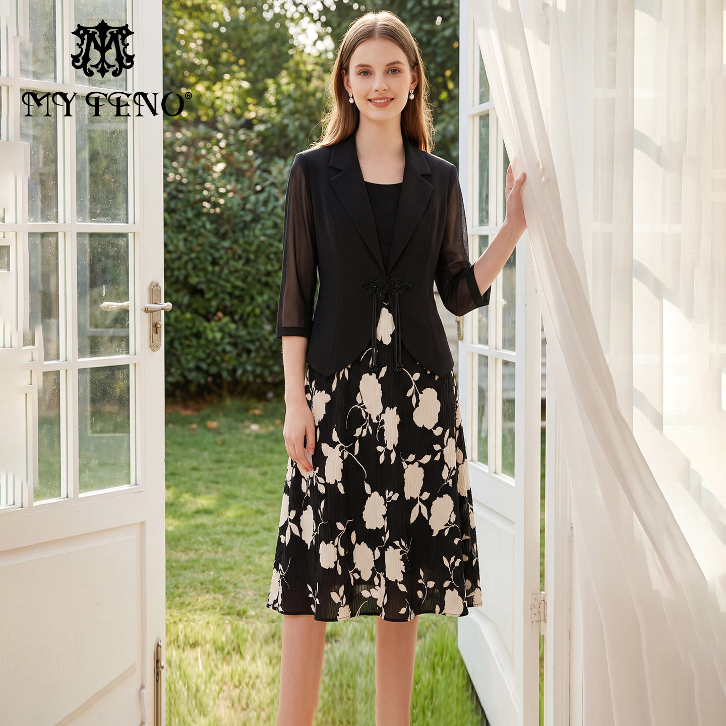 马天奴春夏新款女装西装外套连衣裙子两件套装国风新中式时尚通勤