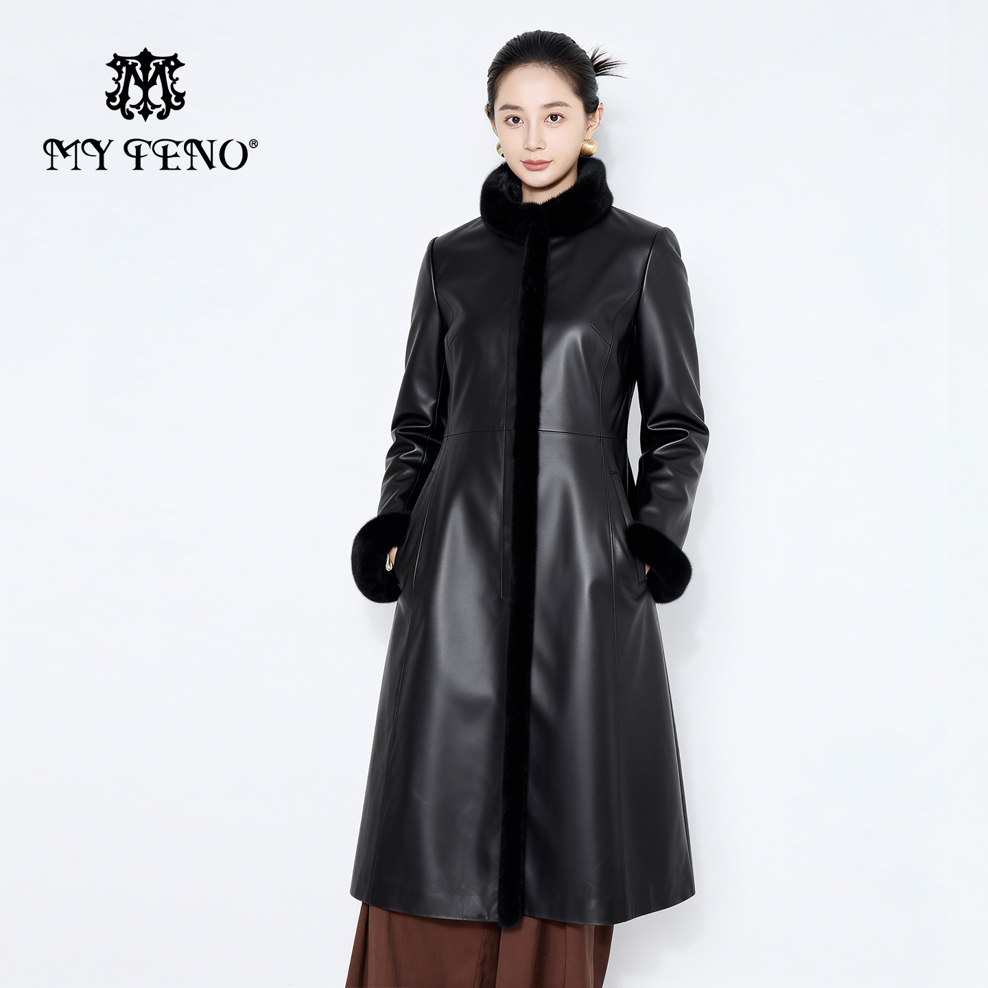 马天奴狐狸毛领长款绵羊皮羽绒