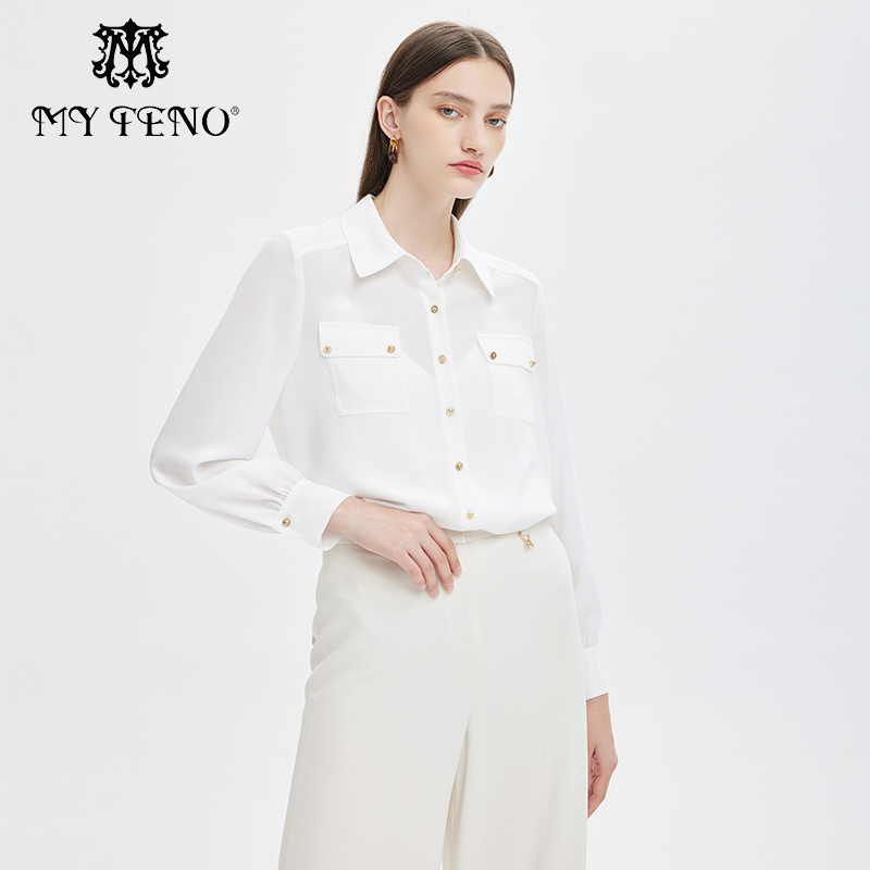 专柜正品马天奴女装春夏新款气质白衬衫垂感通勤长袖衬衣上衣时尚