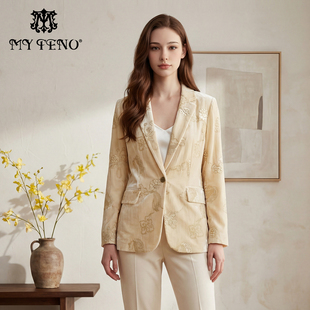 外套西服气质 国风刺绣丝绒桑蚕丝翻领西装 官方正品 马天奴春秋新款