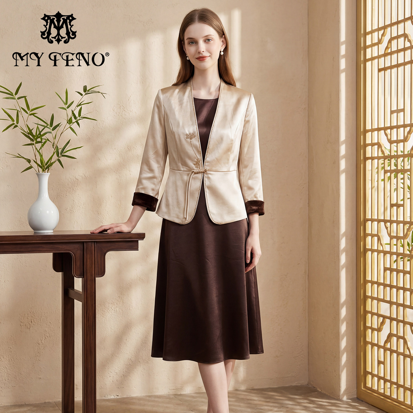 马天奴2026春新款西装外套连衣裙两件套装婚庆洋气妈妈装女