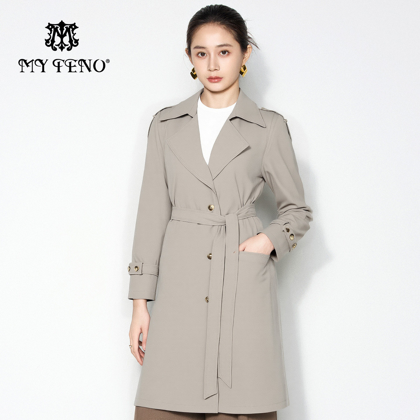 马天奴2025秋冬新款纯色大翻领风衣长款外套收腰带气质时尚百搭女,女装/女士精品,风衣,淘宝优惠券,粉丝福利购,淘宝优惠卷