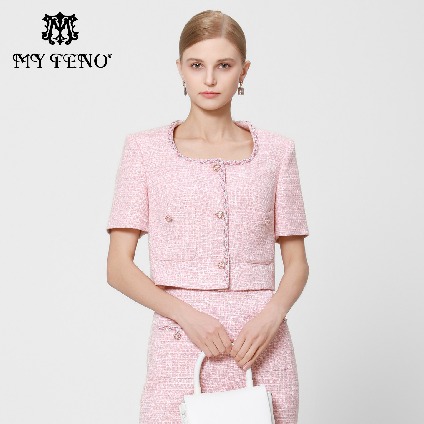 专柜正品马天奴秋冬新款粉色花纱小香风外套短袖短款织带时尚女装,女装/女士精品,短外套,淘宝优惠券,粉丝福利购,淘宝优惠卷