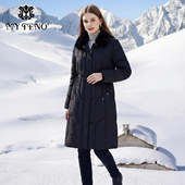 抽绳收腰时尚 马天奴2025新款 水貂毛领鹅绒羽绒服拉链中长款 气质女