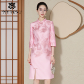 专柜正品 旗袍气质 粉色提花立领连衣裙子新中式 马天奴2025秋季 新款