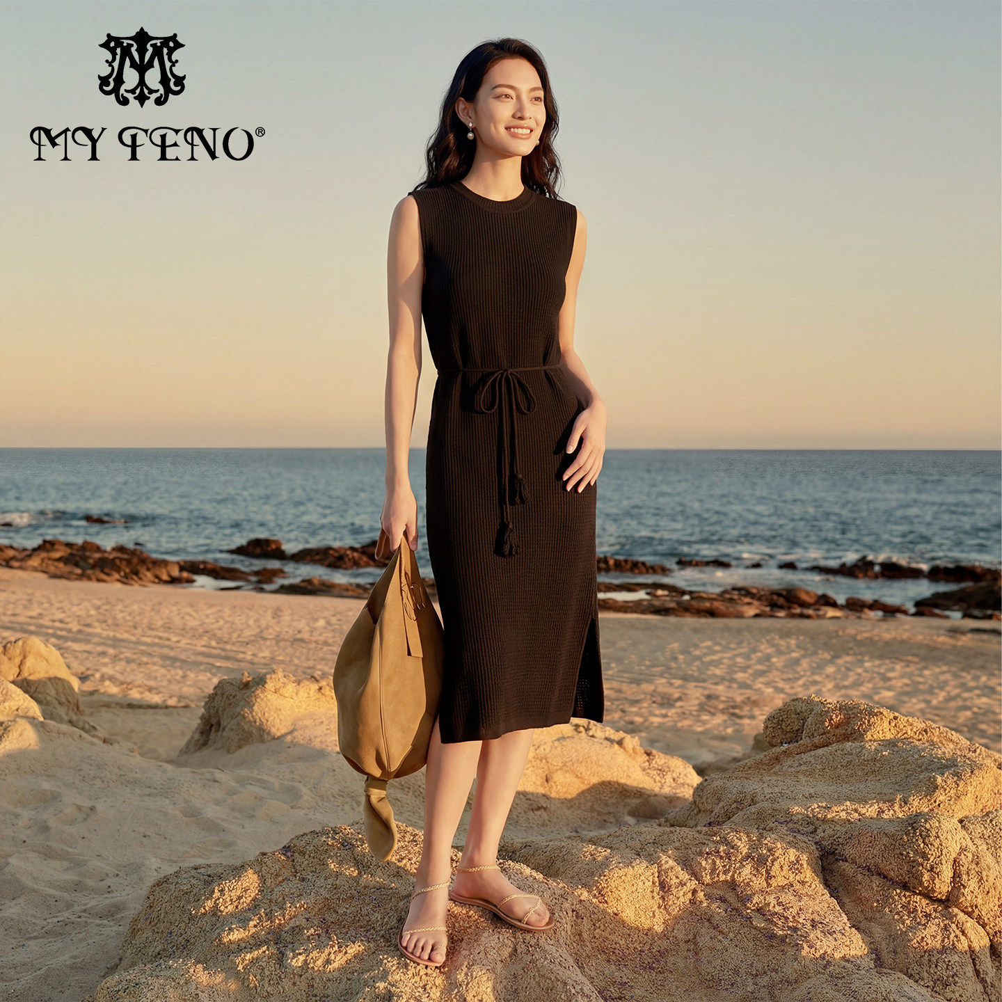 马天奴2026春夏新款黑色羊毛混纺针织连衣裙子圆领无袖系带收腰女,女装/女士精品,连衣裙,淘宝优惠券,粉丝福利购,淘宝优惠卷