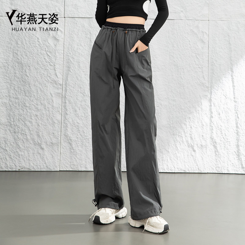 大口袋美式工装裤女款2024新款春阔腿裤女速干宽松运动休闲裤长裤