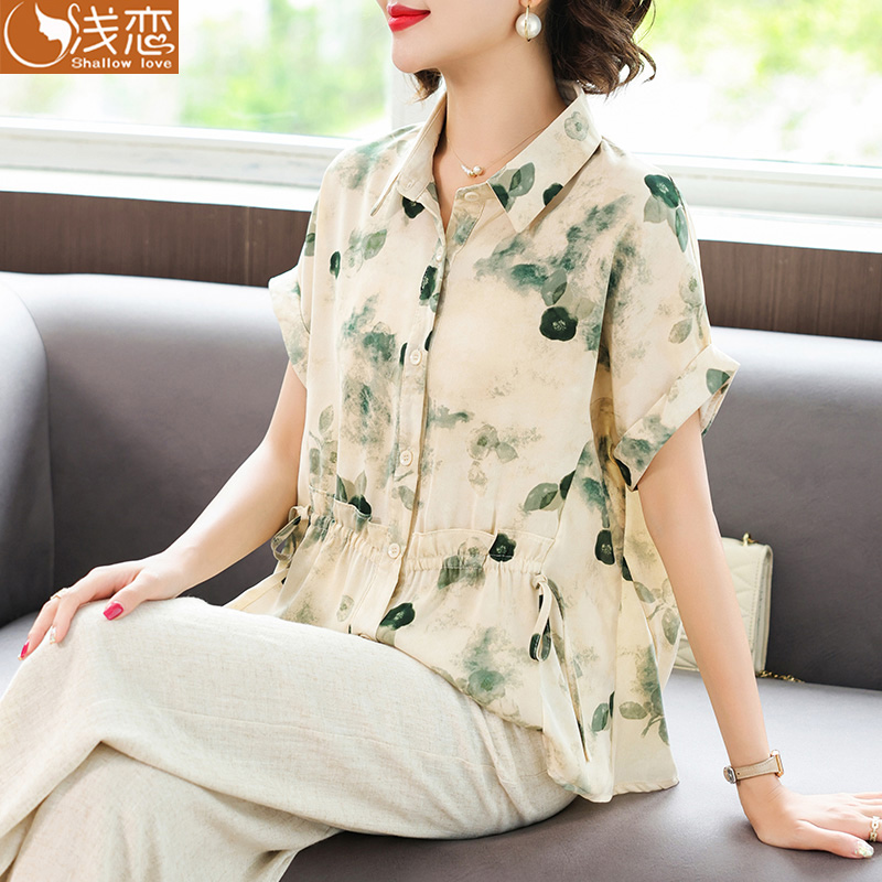 妈妈洋气雪纺短袖衬衫中年女装夏装2025新款中老年夏季时尚上衣服