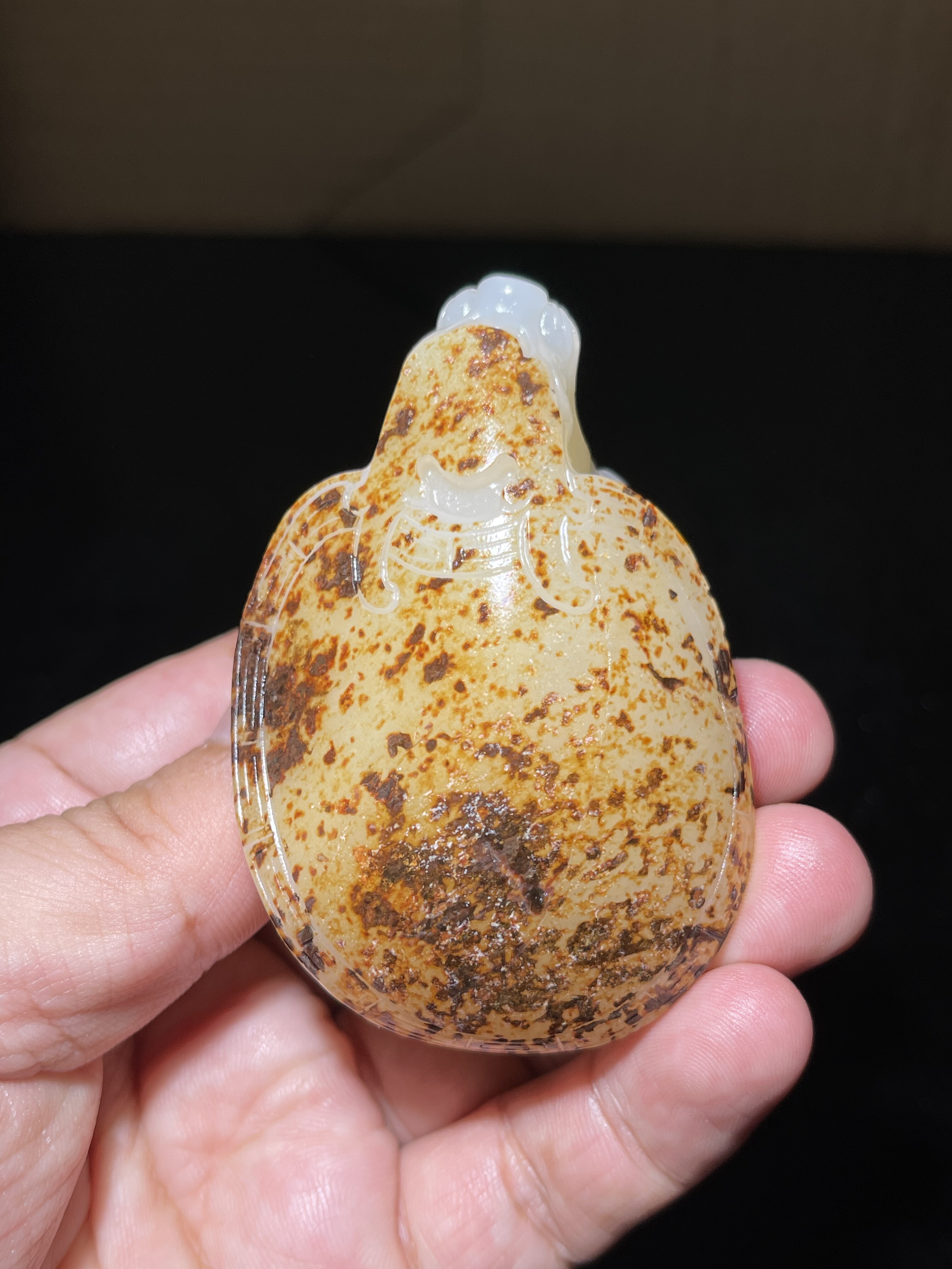 籽料黄皮白玉招财进宝龙龟挂件吊坠手把件