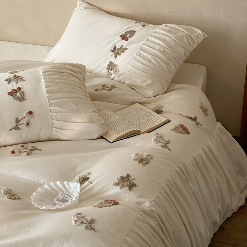 法式小清新田园花卉刺绣纯棉长绒棉四件套全棉被套床单床上用品,床上用品,床品套件/四件套/多件套,淘宝优惠券,粉丝福利购,淘宝优惠卷