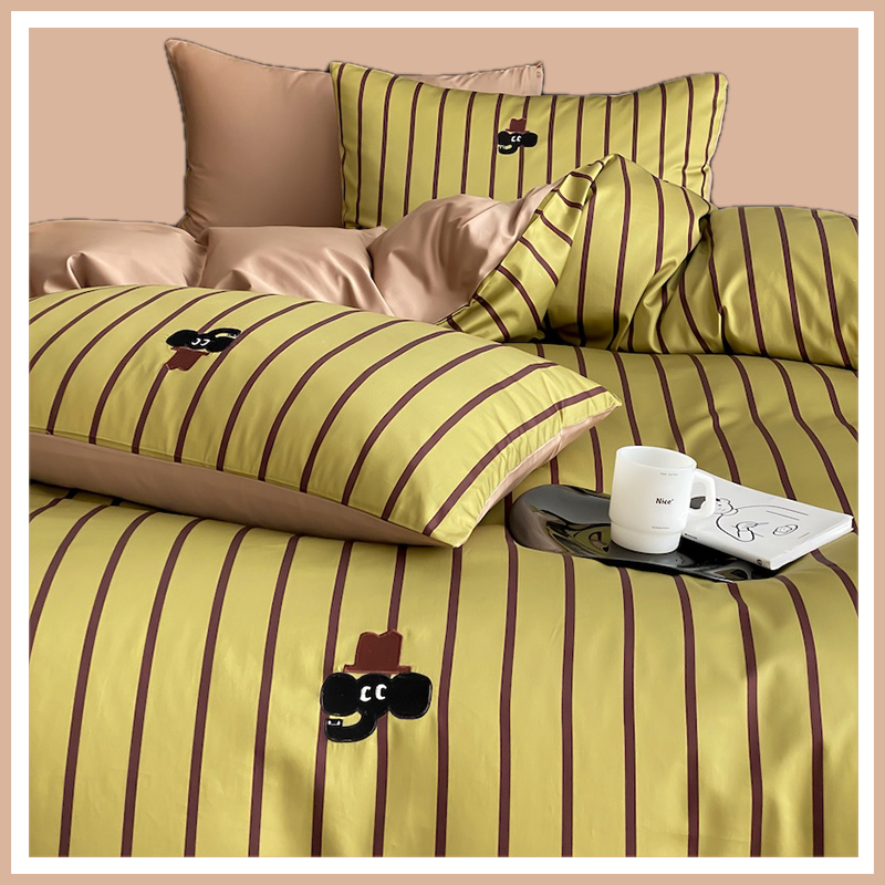 美拉德卡通小象刺绣100支纯棉长绒棉四件套全棉被套床单床上用品