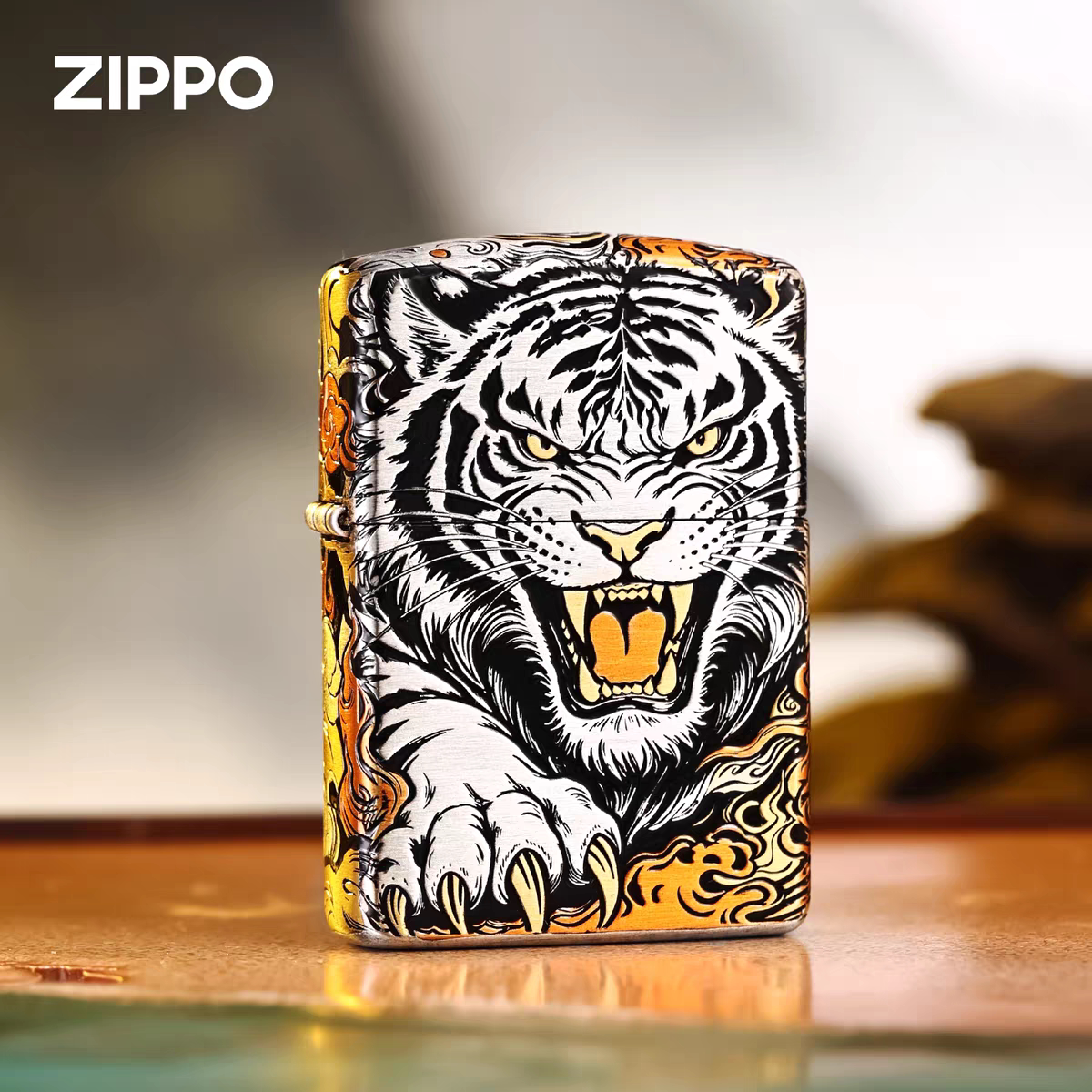 Zippo之宝正品打火机盔甲熏银山君老虎霸气 煤油防风男士高档礼物
