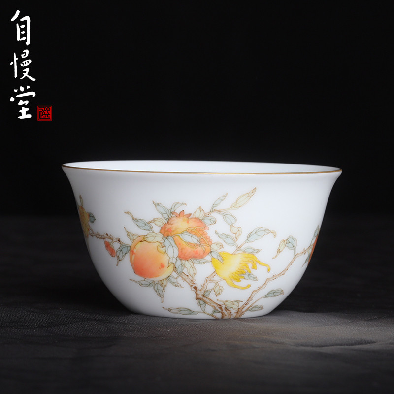 自慢堂瓷器釉中彩三多大鸡缸杯子
