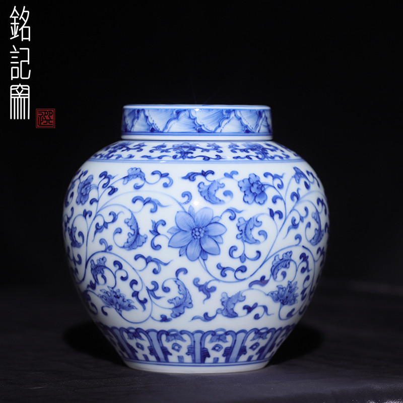 景德镇铭记柴窑牡丹茶叶罐手工罐