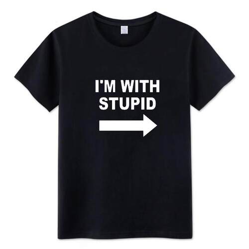 I'm with stupid短袖T恤我隔壁是笨蛋趣味幽默恶搞英文字印花衣服