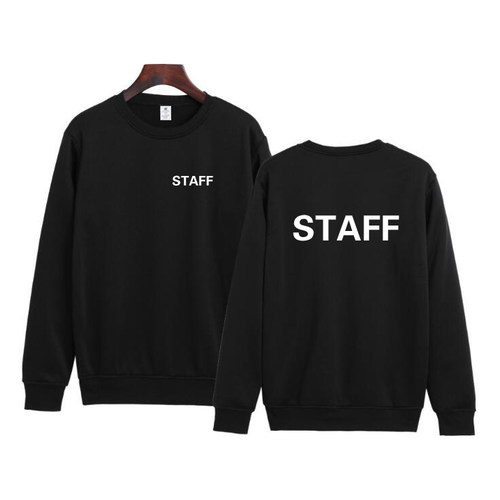 工作人员STAFF文字英文印花圆领卫衣会场团队服定制长袖加绒衣服