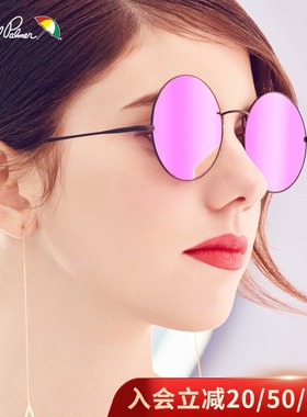 美国花雨伞偏光太阳镜圆框显瘦大框复古墨镜女防紫外线眼镜11686