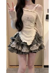 Shoul Set Aesthetic Clubwear Outfits 2000s Women Piece Off