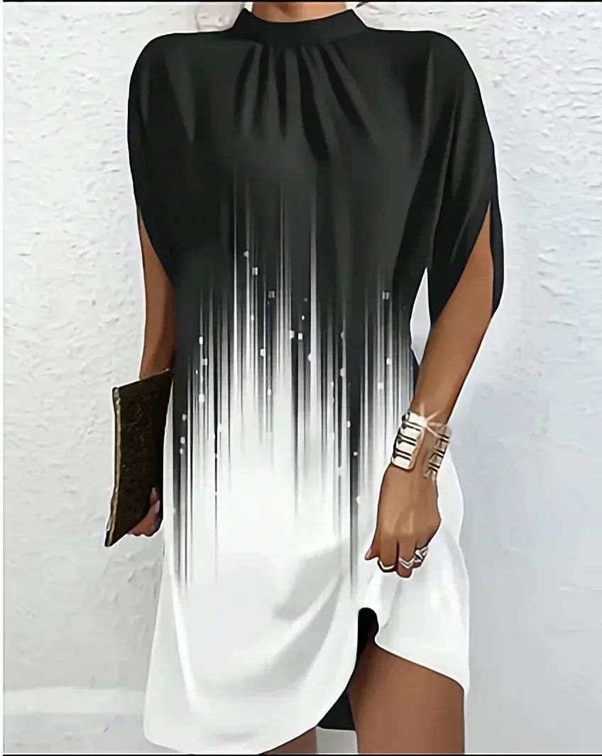 Lady Elegant Short Dress Bat Sleeve High Neck OL Formal Occa