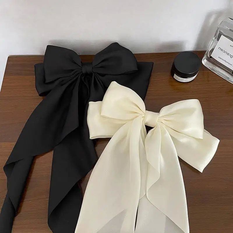 Elegant Bow Ribbon Hair Clip Fashion Simple Solid Satin Spri