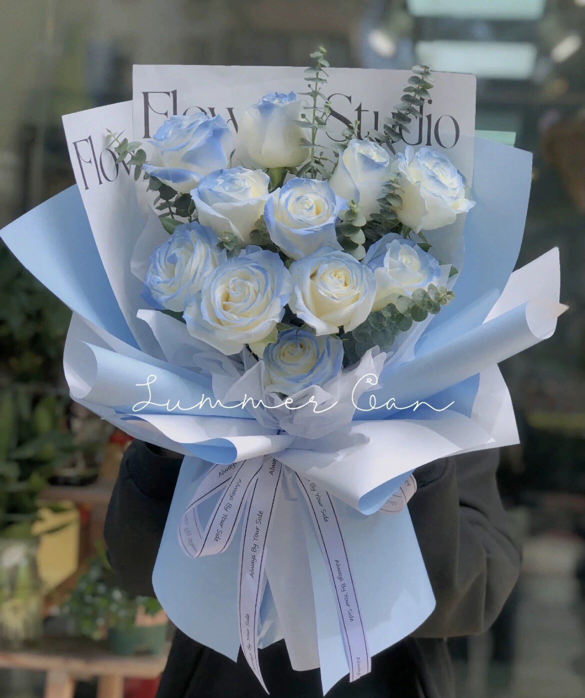 网红碎冰蓝染色玫瑰重庆主城市区鲜花同城速递生日礼物七夕情人节